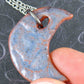 16-inch necklace with smooth jean blue half-moon ceramic pendant handmade in Montreal, stainless steel chain
