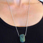 26-inch necklace with rectangular dark green and black marbled kambaba jasper stone pendant, stainless steel chain