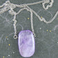 26-inch necklace with rectangular smoky light violet amethyst stone pendant, stainless steel chain