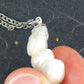 16-inch necklace with column pendant made of 3 fused natural white freshwater pearls, stainless steel chain