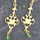 Long earrings with delicate vintage brass baroque filigrees, flower pattern, Swarovski crystals (6 colours available), gold-toned stainless steel hooks