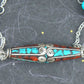 Collier 24 po cylindre tibétain en étain, insertions de turquoise et de corail, billes de verre assorties, chaîne acier inoxydable 