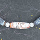 Choker necklace with 3 fire-cracked agate stone beads in black-caramel-white tones, stainless steel clasp
