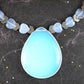 Choker necklace with 50mm synthetic moonstone (opalite) drop pendant, tiny hearts, hematite chevrons, metal