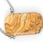 Collier 26 po à pendentif rectangle arrondi de pierre jaspe paysage caramel clair, chaîne acier inoxydable