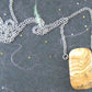 26-inch necklace with rectangular light caramel landscape jasper stone pendant, stainless steel chain