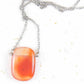 26-inch necklace with rectangular orange and clear carnelian stone pendant, stainless steel chain