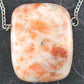 33-inch necklace with smooth rectangular white and rose gold sunstone pendant, stainless steel chain