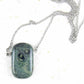 26-inch necklace with rectangular dark green and black marbled kambaba jasper stone pendant, stainless steel chain