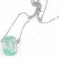 26-inch necklace with rectangular translucent light green fluorite stone pendant, stainless steel chain