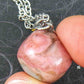 16-inch necklace with pink and gray rhodonite stone nugget pendant, stainless steel chain