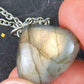 16-inch necklace with bronze labradorite stone drop pendant, blacks veins, stainless steel chain