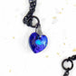 15-inch necklace with Heliotrope (deep violet-blue) faceted Swarovski crystal heart pendant (10mm or 15mm), black stainless steel chain