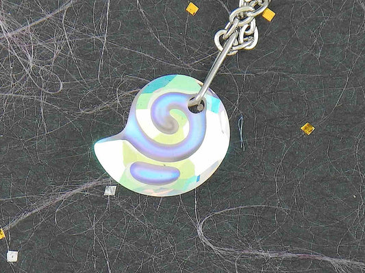 15-inch necklace with 15mm iridescent clear swirl shell Swarovski crystal pendant, stainless steel chain