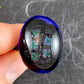 Bague grand ovale violet foncé (verre style Murano fait main à Montréal), motif à carreaux brillant, base acier inoxydable ajustable (US 7-8)