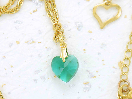 Collier 15 po à pendentif coeur de cristal Swarovski turquoise facetté 10mm, chaîne acier inoxydable