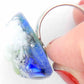 Finger ring with massive round glass cabochon (Murano style glass handmade in Montreal), white-blue-green glacier effect, stainless steel adjustable base (US 7-8)