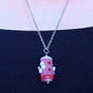 Collier 24 ou 29 po cylindre de verre de Murano 2 tons de rose, fleurs en relief, chaîne acier inoxydable