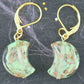 Short earrings with dark blue marbled Murano glass half-moons, gold-toned stainless steel lever back hooks