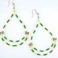 Long statement earrings with original hoop design in white and green, metal hooks
