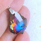 16-inch necklace with 22mm Volcano (blue, violet, red, orange) baroque Swarovski crystal pendant, stainless steel chain