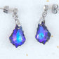 Short earrings with 16mm Heliotrope (blue/violet) baroque Swarovski crystals, stainless steel studs with tiny clear crystals