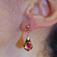 Short earrings with 16mm Vitrail Medium (pink/green) baroque Swarovski crystals, rose gold-toned stainless steel studs