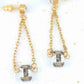 Boucles d'oreilles longues cristal Swarovski Pendulum 10mm, motif Gold Patina, chaîne acier inoxydable doré et tiges à bouton cristal