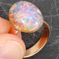 Finger ring with imitation "opal" vintage glass cabochon, adjustable rose gold-toned stainless steel base