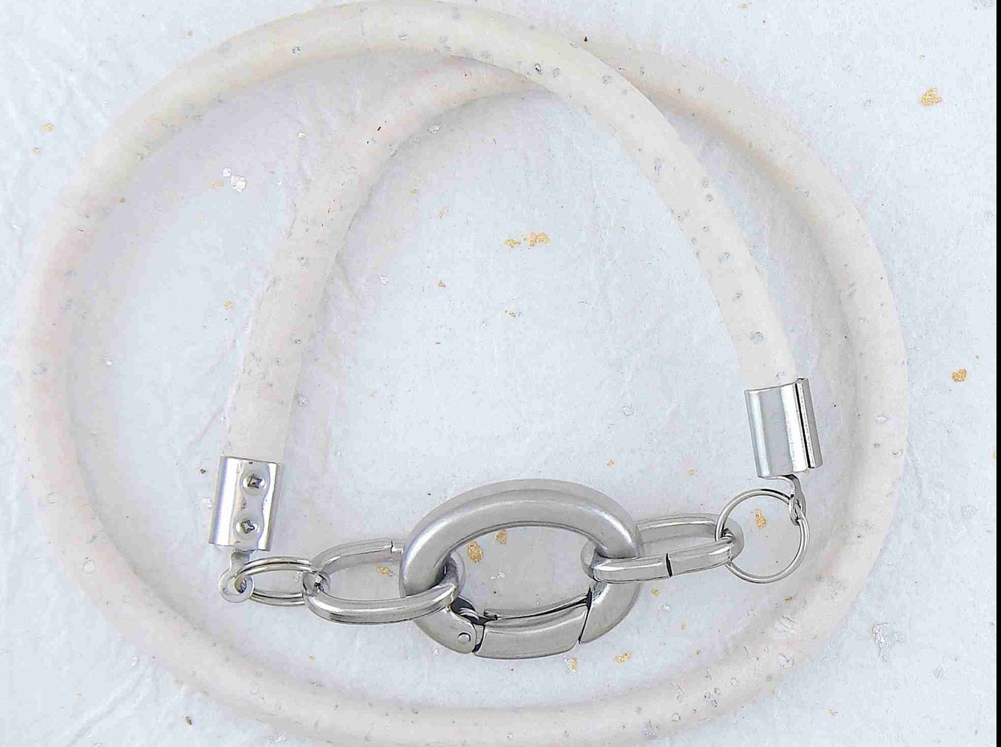 Double-row 6mm round cork bracelet with oval stainless steel clasp in 3 neutral colours (white, black, starry night)