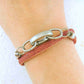 Double-row 6mm round cork bracelet with oval stainless steel clasp in 4 warm colours (burgundy, coral, berry, violet)