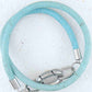 Double-row 6mm round cork bracelet with oval stainless steel clasp in 5 cool colours (sky blue, navy, turquoise-silver, turquoise-red, green)