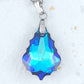 Collier 16 po à pendentif baroque de cristal Swarovski 22mm Heliotrope (turquoise, bleu, violet), chaîne acier inoxydable