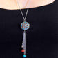 Collier 26 po avec pendentif disque tibétain à motif de fleur en mosaïque de corail et turquoise, pendants assortis, chaîne acier inoxydable