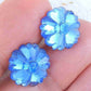 Ear studs with 15mm shiny blue vintage glass periwinkle flowers, stainless steel posts