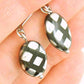 Short earrings with shiny black Czech glass ovals, choice of 2 patterns (multicoloured dots, silver criss-cross), stainless steel lever back hooks