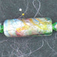 Collier 16 po avec cylindre en verre vintage marbré argent et tons pastels sur feuille d'argent, cristaux Swarovski Fern Green (vert fougère), chaîne acier inoxydable 