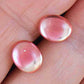 Ear studs with 10mm opalescent pink oval vintage glass cabochons, golden sheen, stainless steel posts