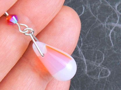 Long earrings with vintage lucite drops and Swarovski crystals, available in 4 pastel colours (pink, yellow, green, blue), stainless steel lever back hooks